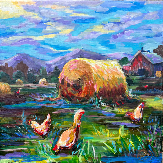 “Farm Girls" 10x10x1.5 Original Painting